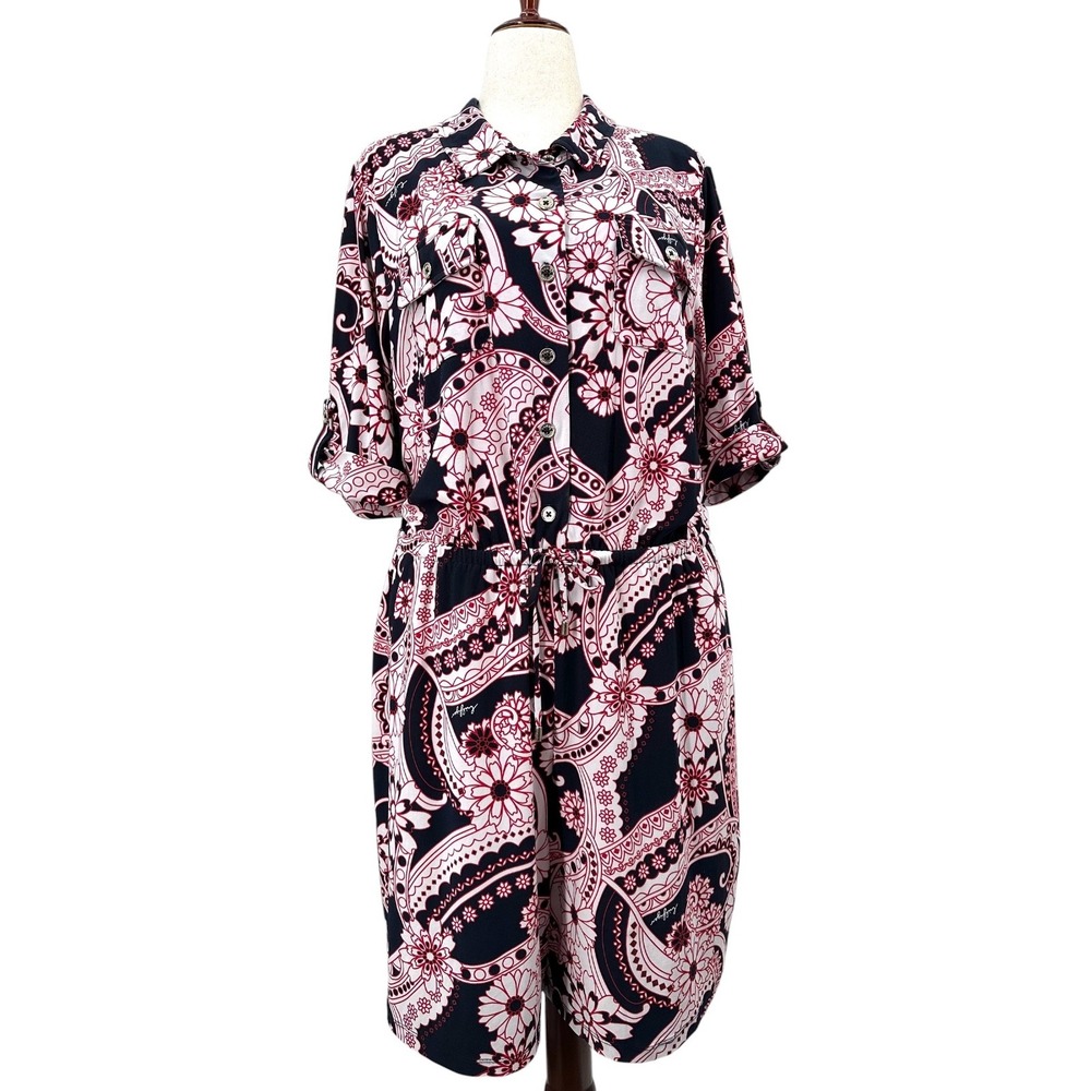 Tommy Hilfiger Shorts Jumpsuit Floral Drawstring Waist Button-up Women's XL